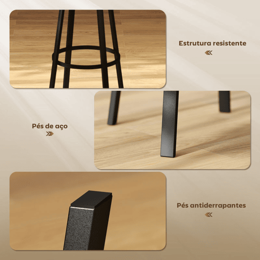 HOMCOM Conjunto de 2 Bancos de Bar Bancos Altos de Cozinha com Encosto e Apoio para Pés Estofados em PU Assento com 75,5 cm de Altura Fácil Montagem Estilo Industrial 41,5x36,5x99,5 cm Madeira e Preto