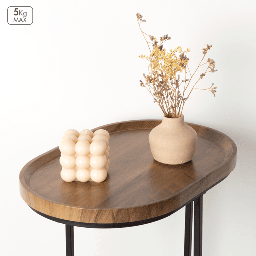 Max Home Mesa Lateral Oval Metal e Madeira 45x30x60 cm