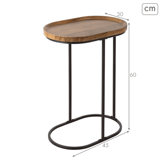 Max Home Mesa Lateral Oval Metal e Madeira 45x30x60 cm