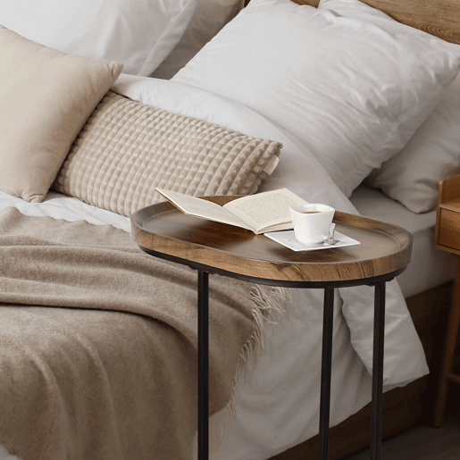 Max Home Mesa Lateral Oval Metal e Madeira 45x30x60 cm