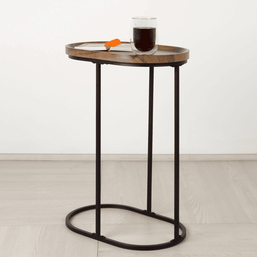 Max Home Mesa Lateral Oval Metal e Madeira 45x30x60 cm