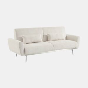 Sofá-cama em madeira de eucalipto, metal e veludo cotelê de 2-3 lugares, Oskar veludo cotelê, Branco, 206.5x84x85 cm