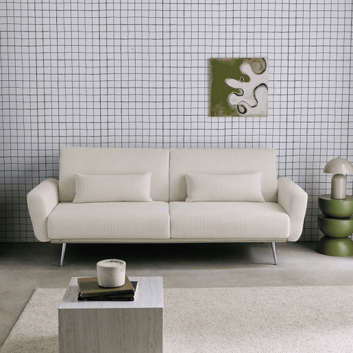 Sofá-cama em madeira de eucalipto, metal e veludo cotelê de 2-3 lugares, Oskar veludo cotelê, Branco, 206.5x84x85 cm Sofá-cama em madeira de eucalipto, metal e veludo cotelê de 2-3 lugares, Oskar veludo cotelê, Branco, 206.5x84x85 cm