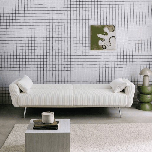 Sofá-cama em madeira de eucalipto, metal e veludo cotelê de 2-3 lugares, Oskar veludo cotelê, Branco, 206.5x84x85 cm Sofá-cama em madeira de eucalipto, metal e veludo cotelê de 2-3 lugares, Oskar veludo cotelê, Branco, 206.5x84x85 cm