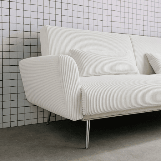 Sofá-cama em madeira de eucalipto, metal e veludo cotelê de 2-3 lugares, Oskar veludo cotelê, Branco, 206.5x84x85 cm Sofá-cama em madeira de eucalipto, metal e veludo cotelê de 2-3 lugares, Oskar veludo cotelê, Branco, 206.5x84x85 cm