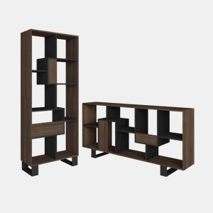 Estante, prateleira , 67x31x174cm, Design industrial, Carvalho escuro e Preto