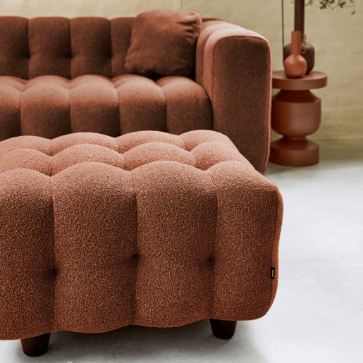 Pufe, descanso para os pés para sofá boucle texturada de 3 lugares, Leon boucle, Terracota, 78x70x48 cm
