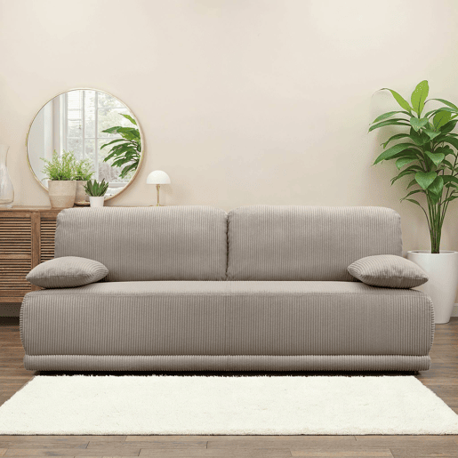 Sofá-cama conversível em veludo canelado de 3 lugares, Nelson, Taupe, 192x100x81 cm