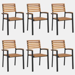 Cadeiras de jardim - Cadeiras de exterior empilháveis 6 pcs acácia maciça e metal