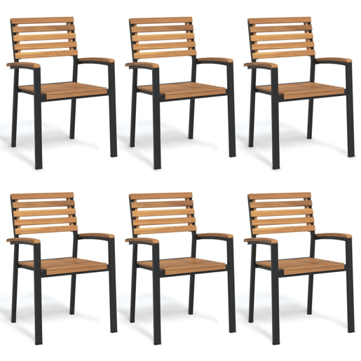 Cadeiras de jardim - Cadeiras de exterior empilháveis 6 pcs acácia maciça e metal