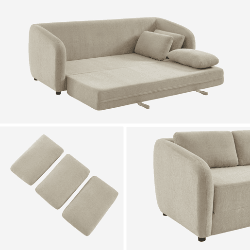 Sofá-cama conversível tecido chenille, 3 lugares, Twist, Cinza Claro, 220x95x76 cm