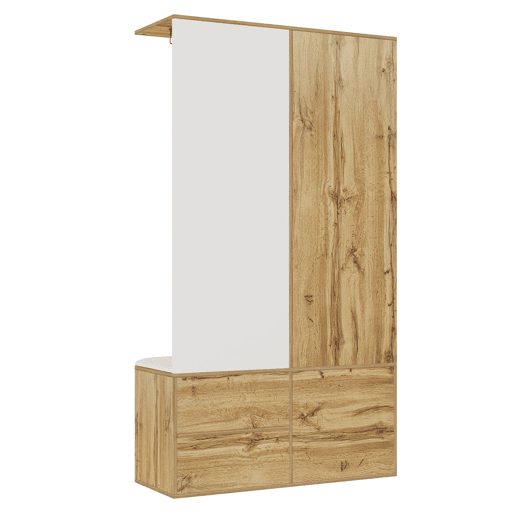 Conjunto de armário - 100x38x180 cm - com espelho, sapateira, banco com ganchos e barra extensível - Branco+Natural