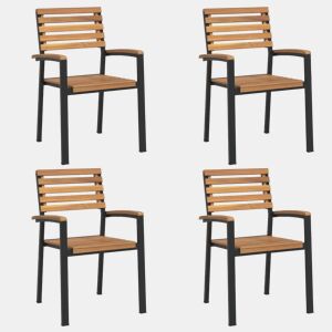 Cadeiras de jardim - Cadeiras de exterior empilháveis 4 pcs acácia maciça e metal