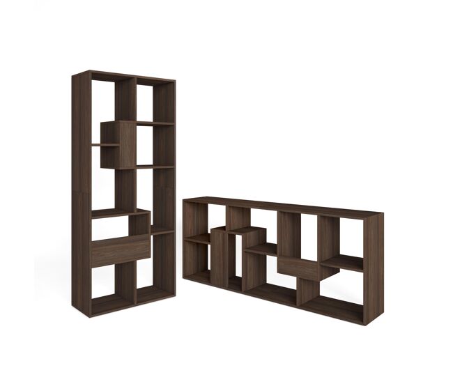 Librería estantería, estanteria libros de pared, 67x31x162cm, con almacenaje, estilo moderno, roble oscuro