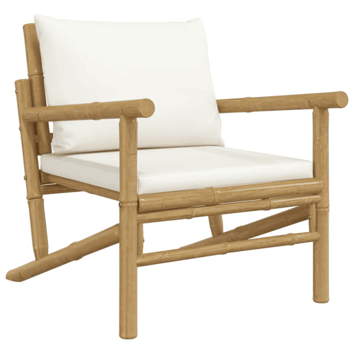 Lote de 2 Cadeiras de jardim - Cadeiras de exterior bambu com almofadões branco nata Lote de 2 Cadeiras de jardim - Cadeiras de exterior bambu com almofadões branco nata