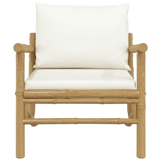 Lote de 2 Cadeiras de jardim - Cadeiras de exterior bambu com almofadões branco nata Lote de 2 Cadeiras de jardim - Cadeiras de exterior bambu com almofadões branco nata