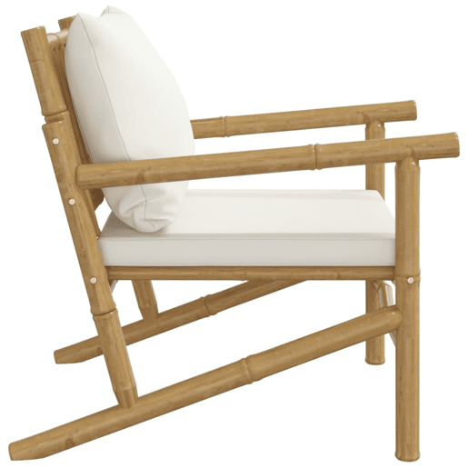 Lote de 2 Cadeiras de jardim - Cadeiras de exterior bambu com almofadões branco nata Lote de 2 Cadeiras de jardim - Cadeiras de exterior bambu com almofadões branco nata