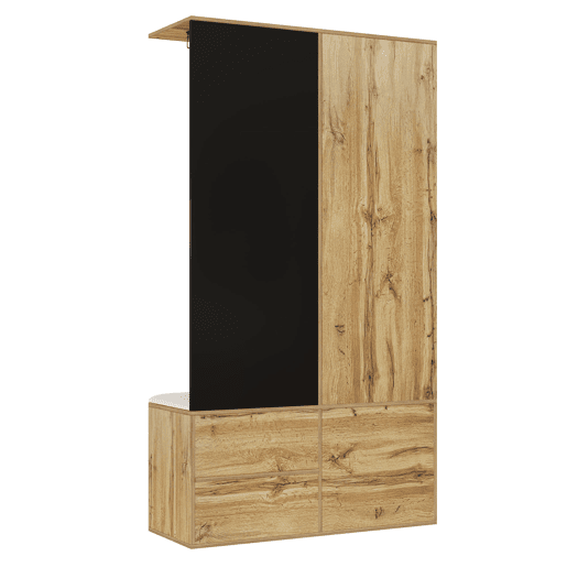 Conjunto de armário - 5 ganchos - espelho, sapateira, banco e cabides extensíveis - Preto + Natural