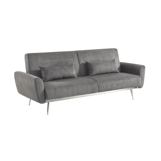 Sofá-cama em madeira de eucalipto, metal e veludo cotelê de 2-3 lugares, Oskar veludo cotelê, Cinza escuro, 206.5x84x85 cm