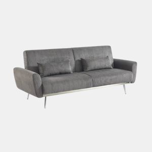 Sofá-cama em madeira de eucalipto, metal e veludo cotelê de 2-3 lugares, Oskar veludo cotelê, Cinza escuro, 206.5x84x85 cm