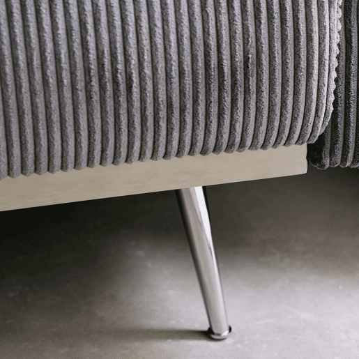 Sofá-cama em madeira de eucalipto, metal e veludo cotelê de 2-3 lugares, Oskar veludo cotelê, Cinza escuro, 206.5x84x85 cm