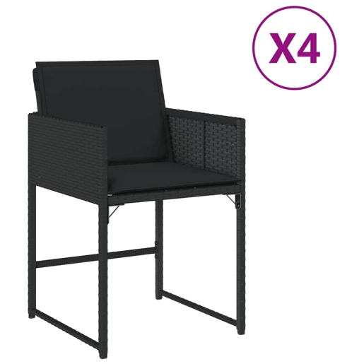 Cadeiras de jardim - Cadeiras de exterior com almofadões 4 pcs vime PE preto