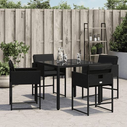 Cadeiras de jardim - Cadeiras de exterior com almofadões 4 pcs vime PE preto