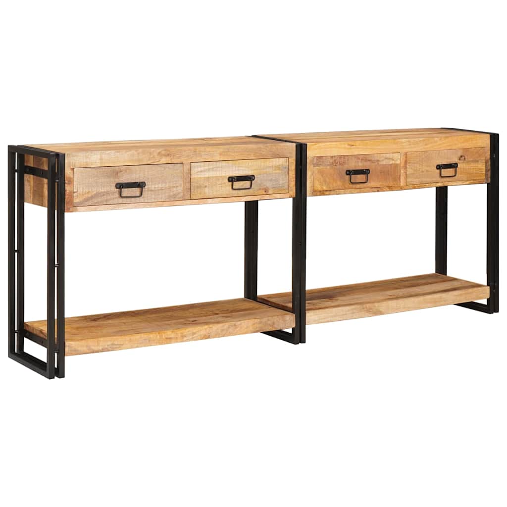 Mesa consola 2 piezas marrón madera maciza de mango rugosa