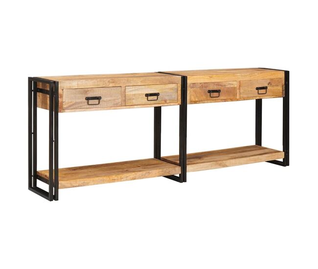 Mesa consola 2 piezas marrón madera maciza de mango rugosa