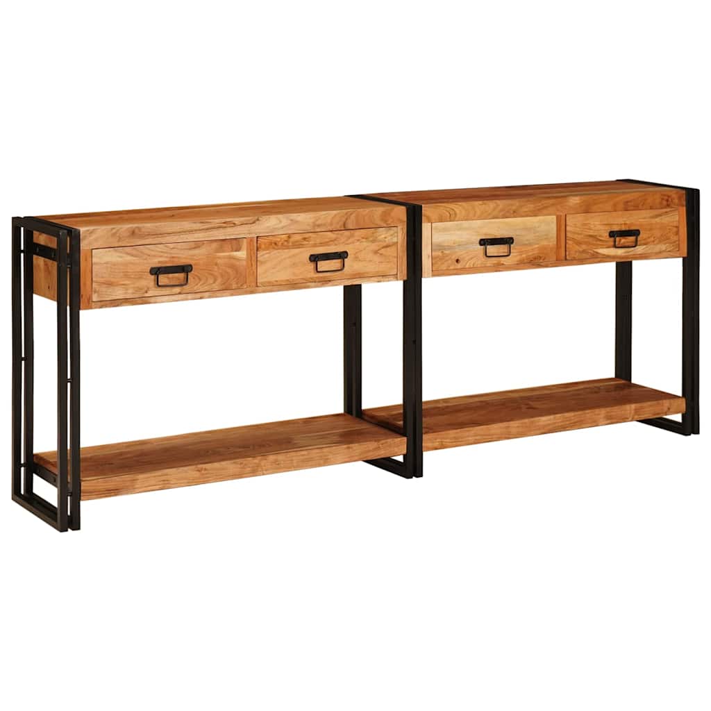 Mesas consola con cajón 2 piezas marrón madera maciza de acacia