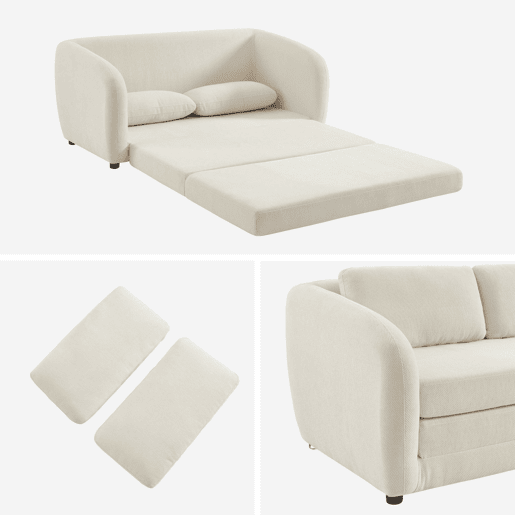 Sofá-cama conversível tecido chenille, 2 lugares, Twist, Branco, 170x95x76 cm