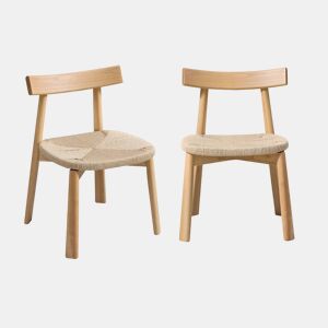 Cadeira escandinava de madeira com assento de corda, set de 2, Tilda, Natural, 53x55x79 cm