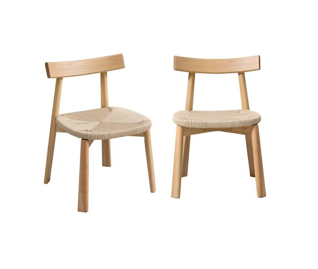 Silla escandinava de madera de hevea con asiento de cuerda, set de 2, tilda, natural, 53x55x79 cm