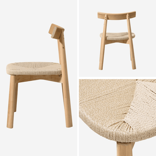 Cadeira escandinava de madeira com assento de corda, set de 2, Tilda, Natural, 53x55x79 cm