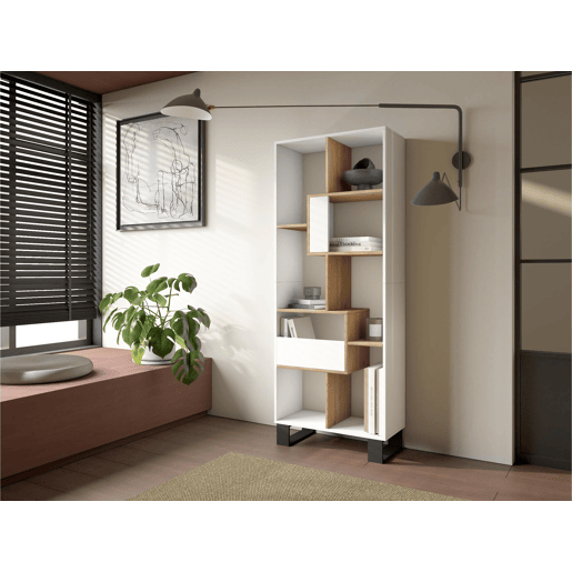 Estante, prateleira , 67x31x174cm, Design industrial, Branco e Carvalho Estante, prateleira , 67x31x174cm, Design industrial, Branco e Carvalho