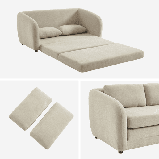 Sofá-cama conversível tecido chenille, 2 lugares, Twist, Cinza Claro, 170x95x76 cm