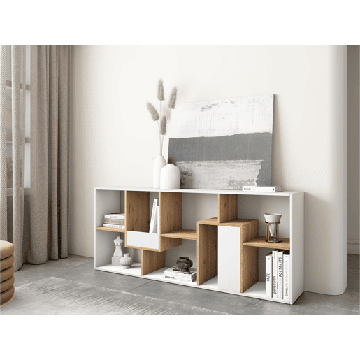 Estante, prateleira , 67x31x162cm, Sala de jantar, Branco e Carvalho Estante, prateleira , 67x31x162cm, Sala de jantar, Branco e Carvalho
