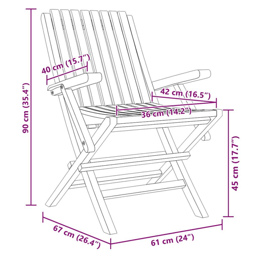 Cadeiras de jardim - Cadeiras de exterior dobráveis 8 pcs 61x67x90 cm teca maciça