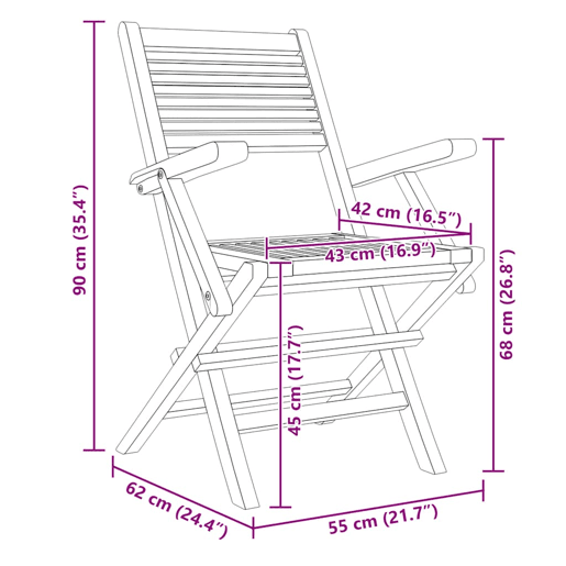 Cadeiras de jardim - Cadeiras de exterior dobráveis 4 pcs 55x62x90 cm teca maciça