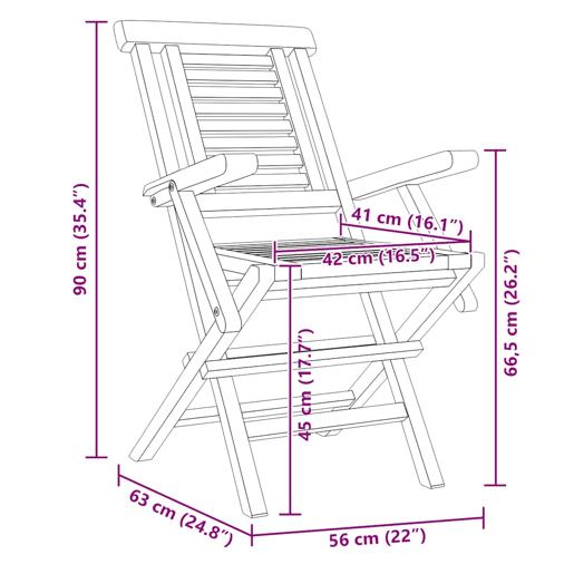 Cadeiras de jardim - Cadeiras de exterior dobráveis 6 pcs 56x63x90 cm teca maciça