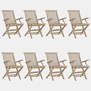 Cadeiras de jardim - Cadeiras de exterior dobráveis 8 pcs 56x61x89cm teca maciça cinza