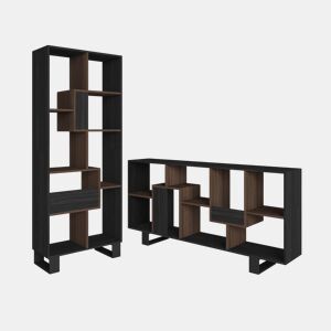 Estante, prateleira , 67x31x174cm, Design industrial, Preto e Carvalho escuro