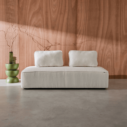 Sofá modular em tecido boucle de 2 lugares, Bao, Creme, 180x90x74 cm