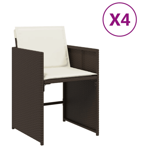 Cadeiras de jardim - Cadeiras de exterior com almofadões 4 pcs vime PE castanho