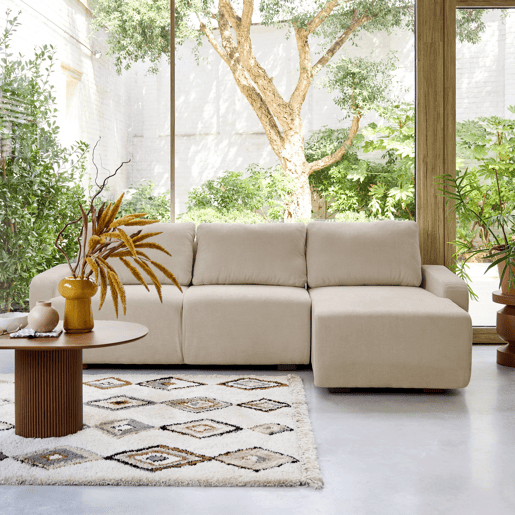Sofá de canto direito de 3 lugares , Dany, Beige, 260x139x87 cm
