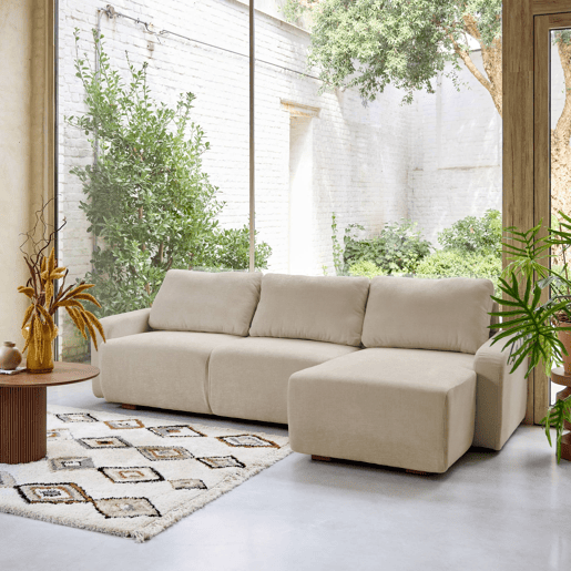 Sofá de canto direito de 3 lugares , Dany, Beige, 260x139x87 cm