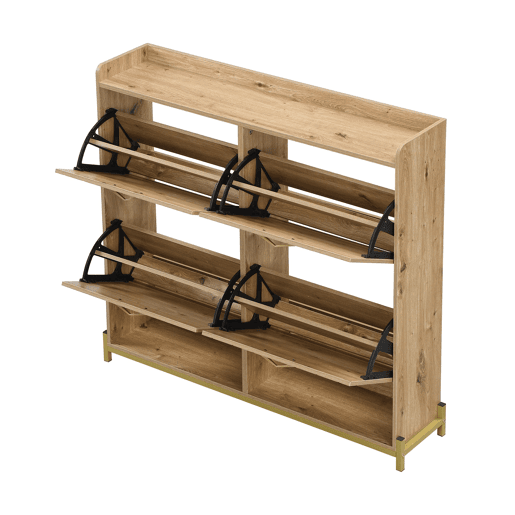 Estante para sapatos moderna com 4 portas - Móvel compacto para entrada - Estilo madeira
