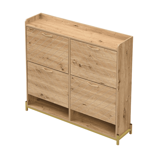 Estante para sapatos moderna com 4 portas - Móvel compacto para entrada - Estilo madeira