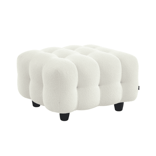 Pufe, descanso para os pés para sofá boucle texturada de 3 lugares, Leon boucle, Creme, 78x70x48 cm