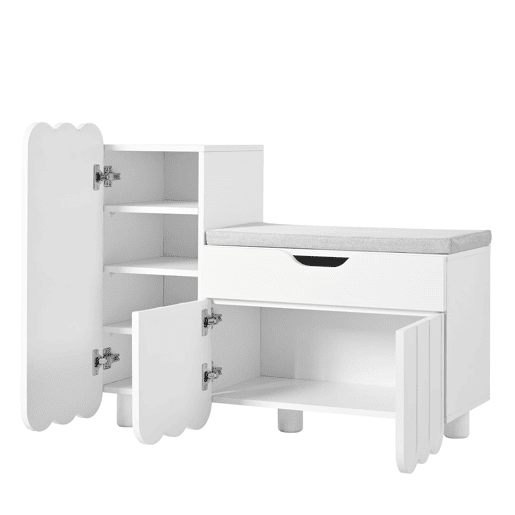 Sapateira moderna com 3 portas, gaveta e almofada - Branca - Sapateiras compactas para corredor